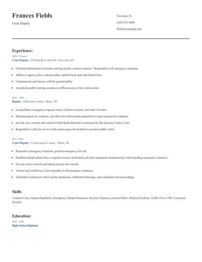 Court Deputy Resume