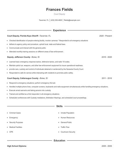 Court Deputy Resume