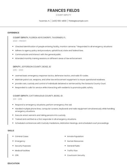 Court Deputy Resume