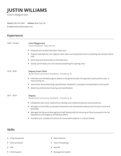 Court Magistrate Resume