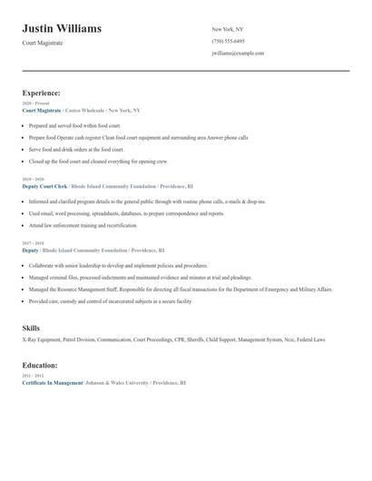 Court Magistrate Resume