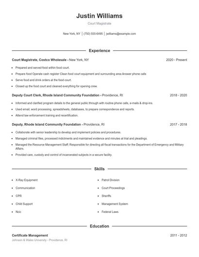 Court Magistrate Resume