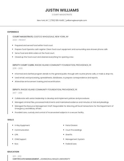 Court Magistrate Resume