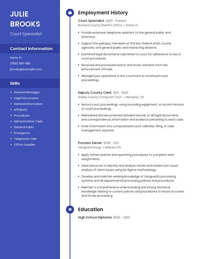 Court Specialist Resume