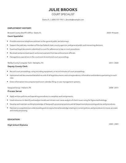 Court Specialist Resume