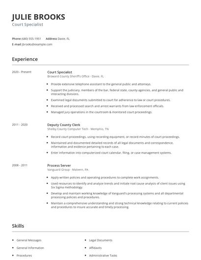 Court Specialist Resume