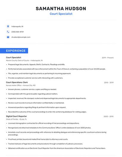 Court Specialist Resume