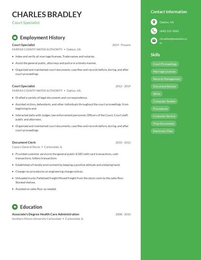 Court Specialist Resume