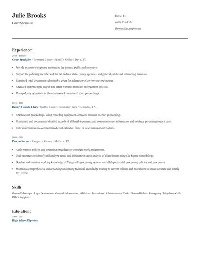 Court Specialist Resume