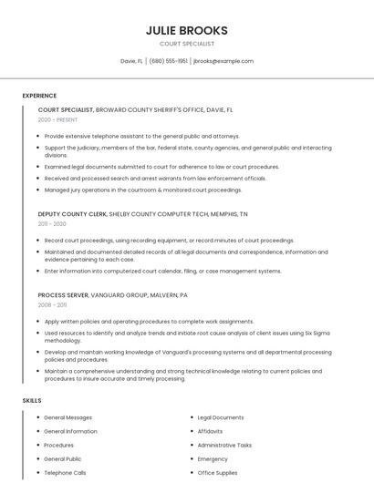 Court Specialist Resume