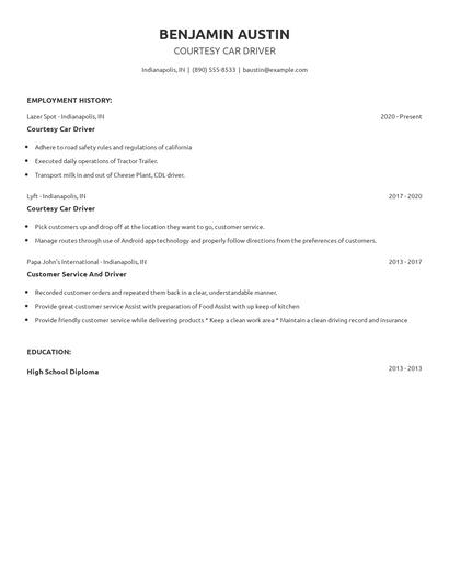 Courtesy Car Driver Resume