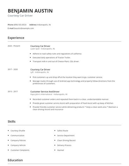 Courtesy Car Driver Resume