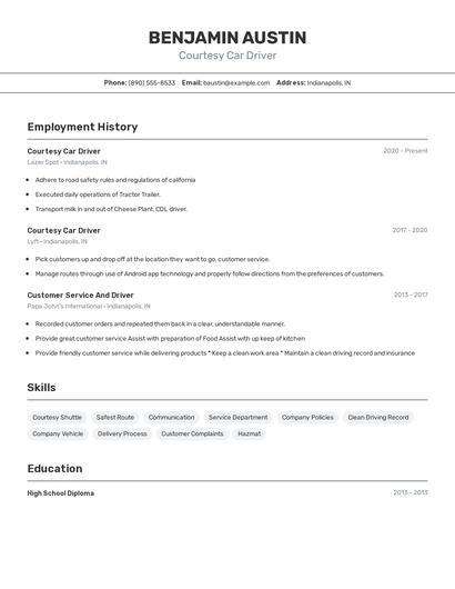 Courtesy Car Driver Resume