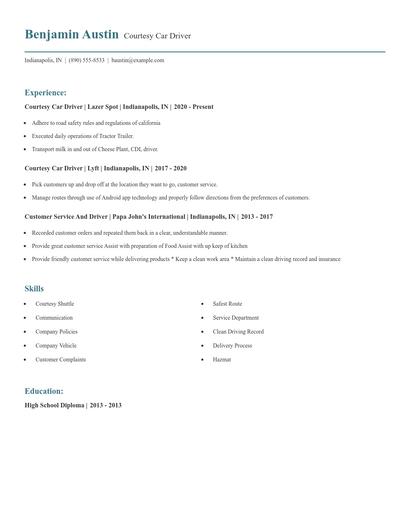 Courtesy Car Driver Resume