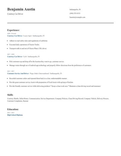 Courtesy Car Driver Resume