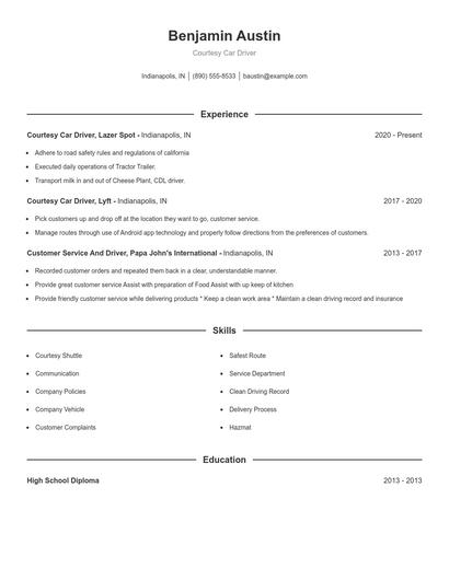 Courtesy Car Driver Resume
