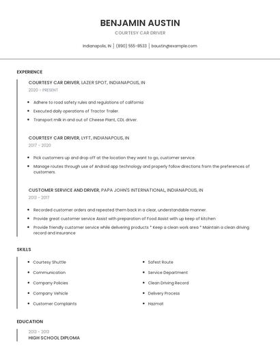 Courtesy Car Driver Resume