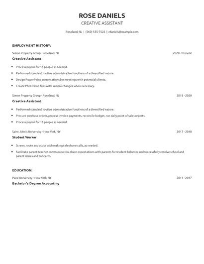 Creative Assistant Resume