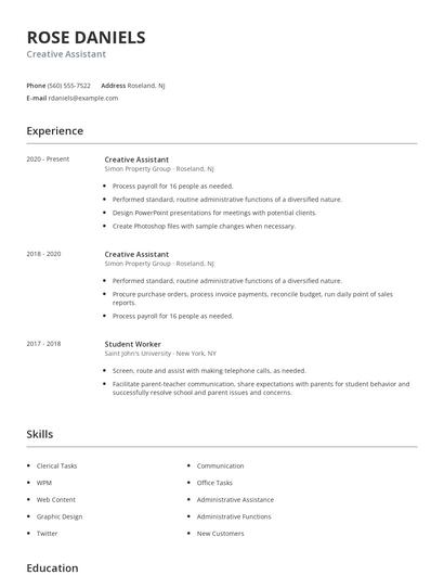 Creative Assistant Resume