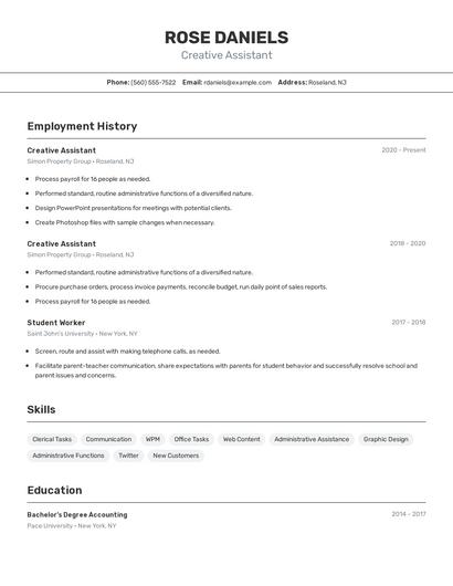 Creative Assistant Resume