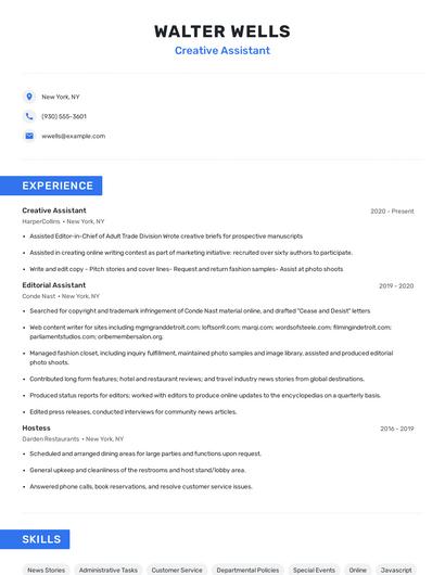 Creative Assistant Resume