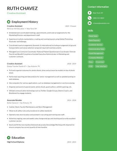 Creative Assistant Resume