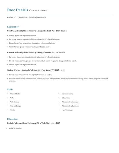 Creative Assistant Resume