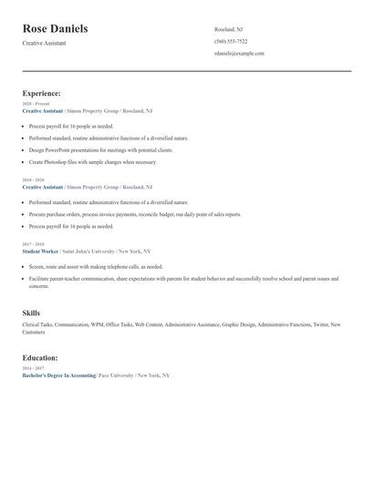 Creative Assistant Resume