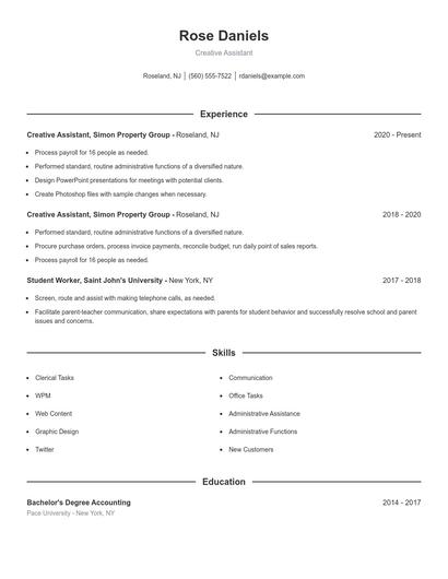 Creative Assistant Resume