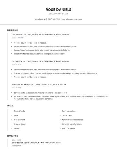 Creative Assistant Resume