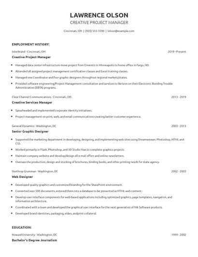 Creative Project Manager Resume