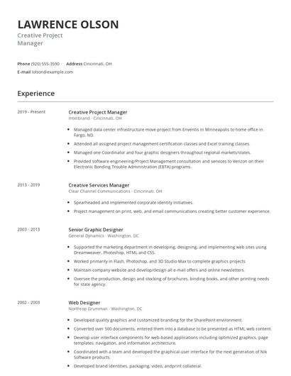 Creative Project Manager Resume