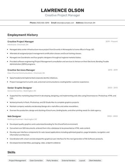 Creative Project Manager Resume