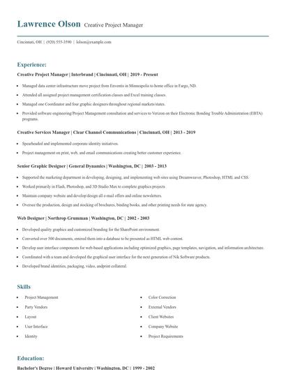 Creative Project Manager Resume