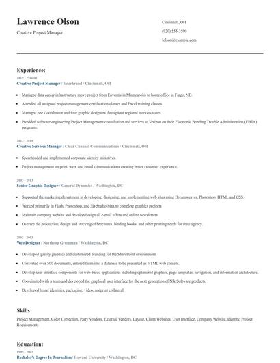 Creative Project Manager Resume