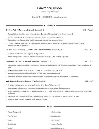 Creative Project Manager Resume