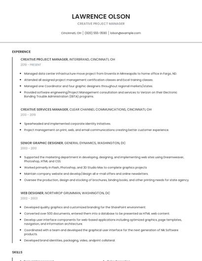 Creative Project Manager Resume