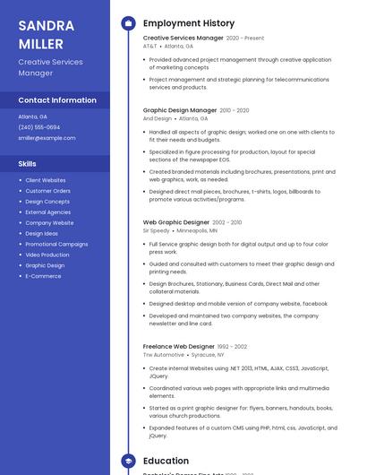 Creative Services Manager Resume
