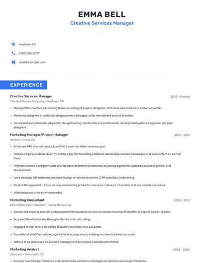 Creative Services Manager Resume