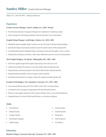 Creative Services Manager Resume