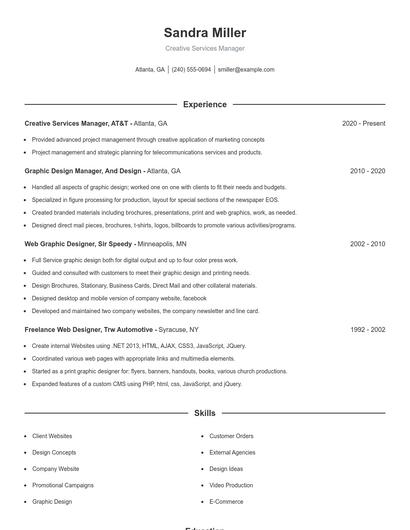 Creative Services Manager Resume