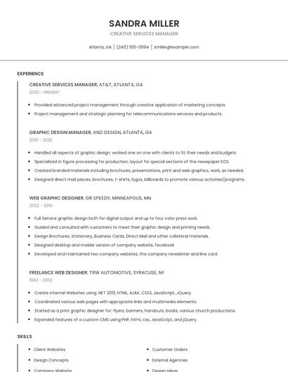 Creative Services Manager Resume