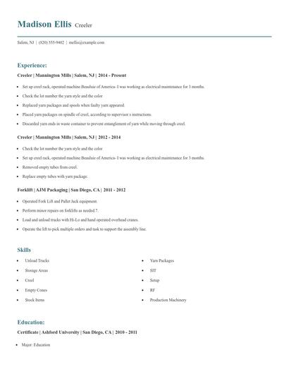 Creeler Resume