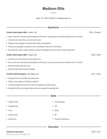 Creeler Resume