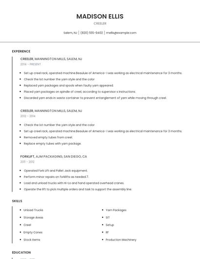 Creeler Resume