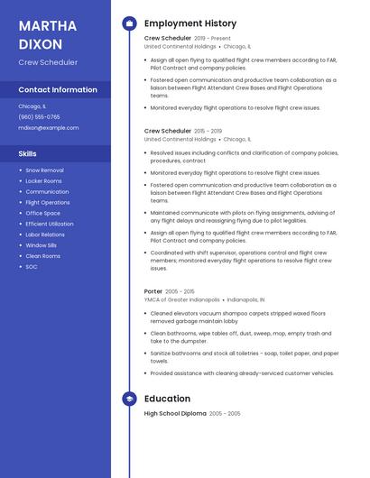 Crew Scheduler Resume