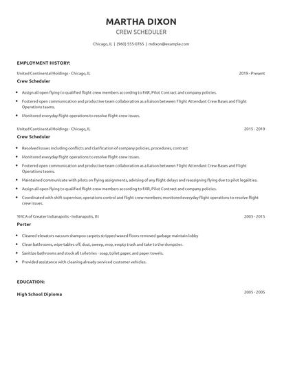Crew Scheduler Resume