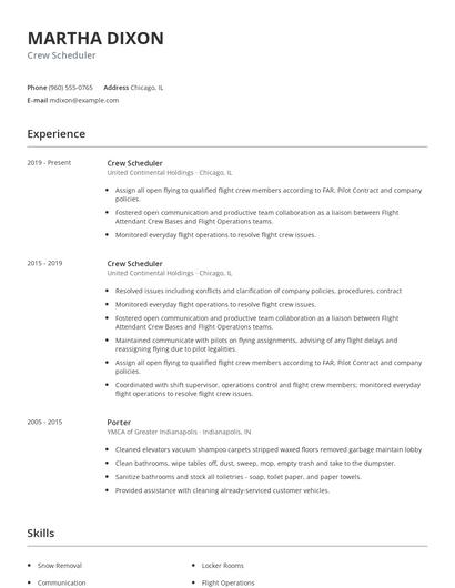 Crew Scheduler Resume