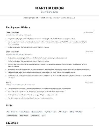 Crew Scheduler Resume