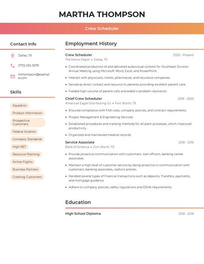 Crew Scheduler Resume